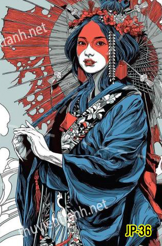 Tranh dán tường hoa cô gái Geisha Nhật Bản-JP-36 - Tranh tường chất lượng cao